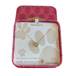 NEW Isabella M. Paw Print Charm Gold over Sterling Silver 16 + 2" Necklace